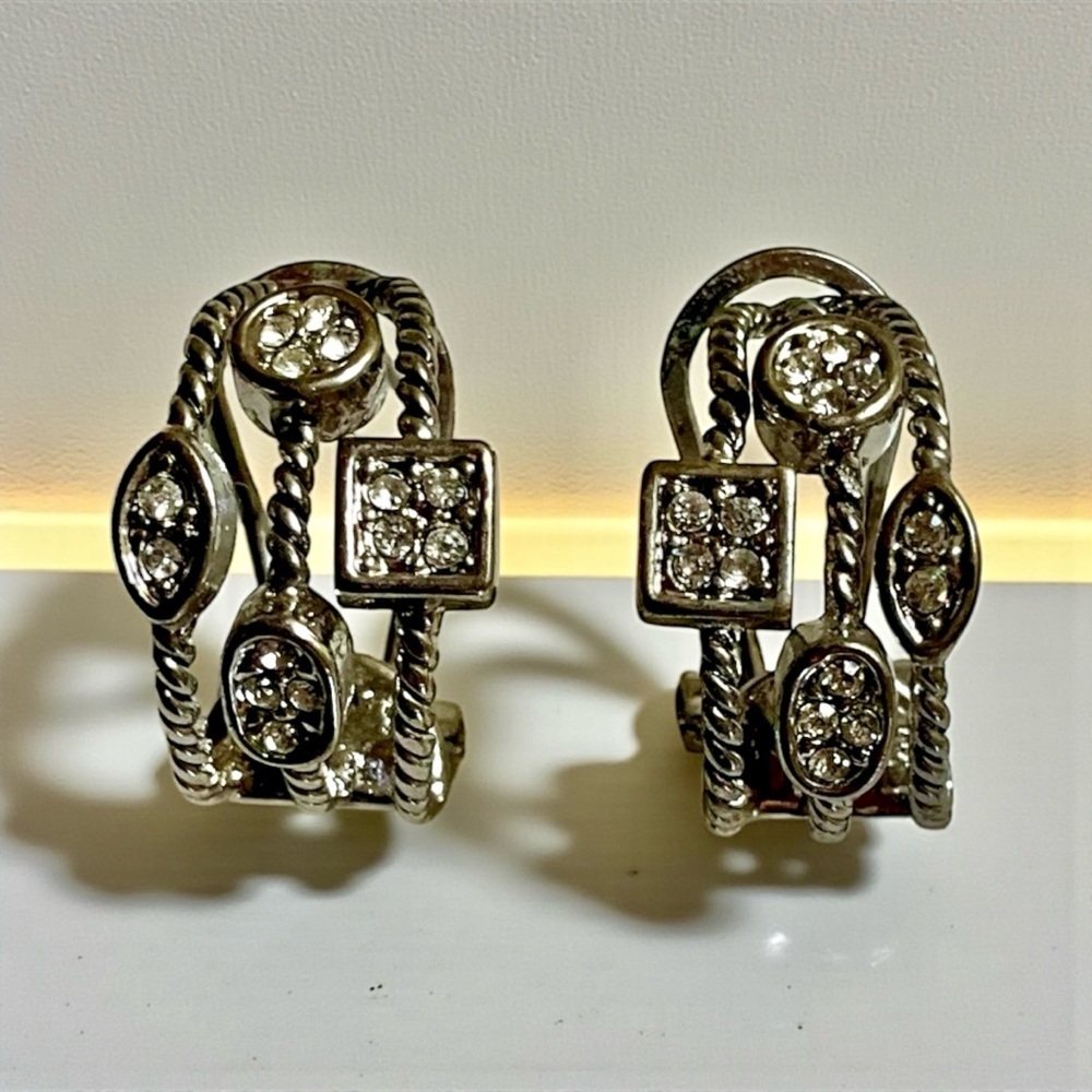 Faux Diamond Silver Toned Earrings